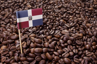 Flag of Dominican Republic sticking in Cafe Santo Domingo Whole Bean Coffee