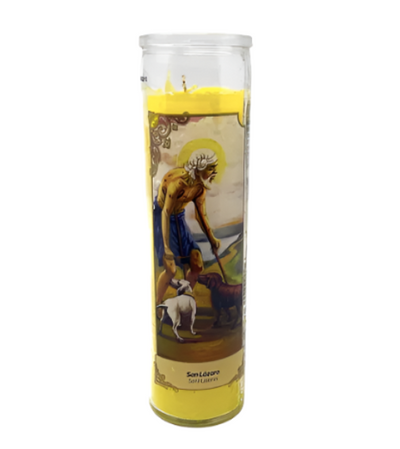 San Lazaro Vela para Oracion Envase Cristal - Glass Candle