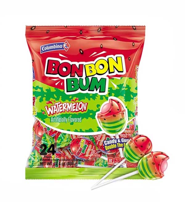 Colombina BonBon Bum Chupetas de Sandia - Watermelon Bubble Gum Pops